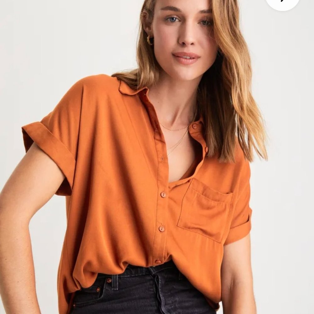 Lulus blythe button down orange blouse